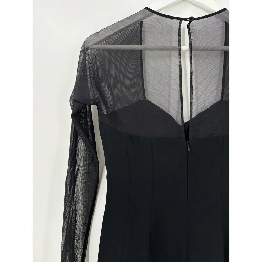 Emanuel Ungaro Vintage Dress Womens 6 Small Black Maxi Mesh Slit Stretchy Gown